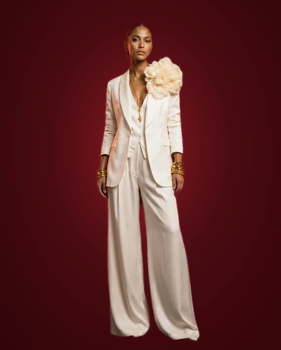 Ivory Flower Suit by LOVE by Hanan Bakri