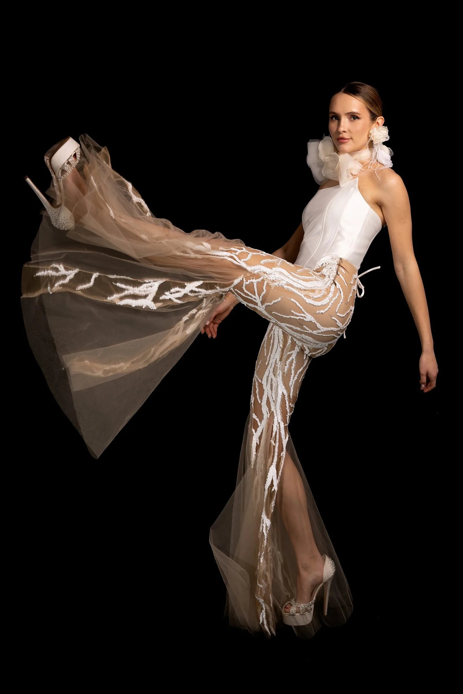 Ivory Branch Corset Trouser Look by Maison Hanan