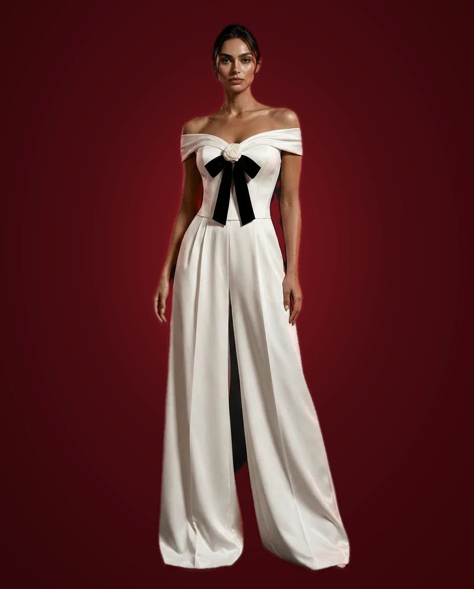 Ivory Ribbon Jumpsuit by LOVE by Hanan Bakri