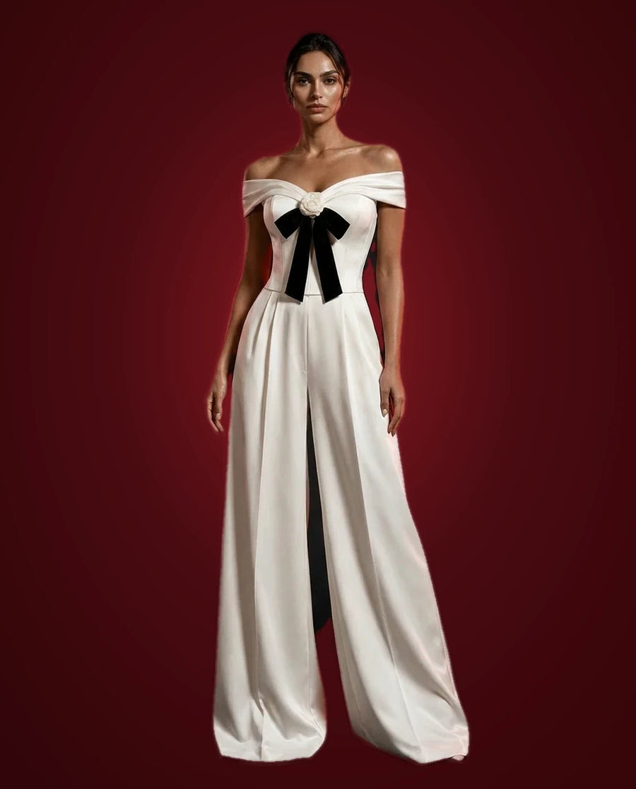 Ivory Ribbon Jumpsuit by LOVE by Hanan Bakri