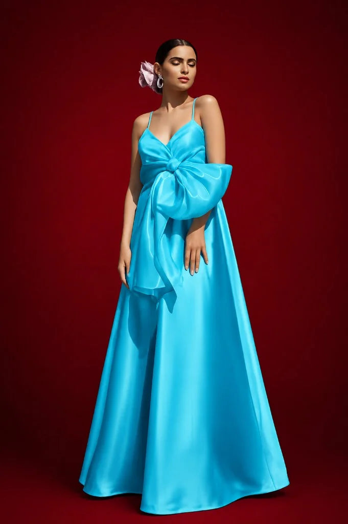 Azure Bow Midi Dress by LOVE by Hanan Bakri