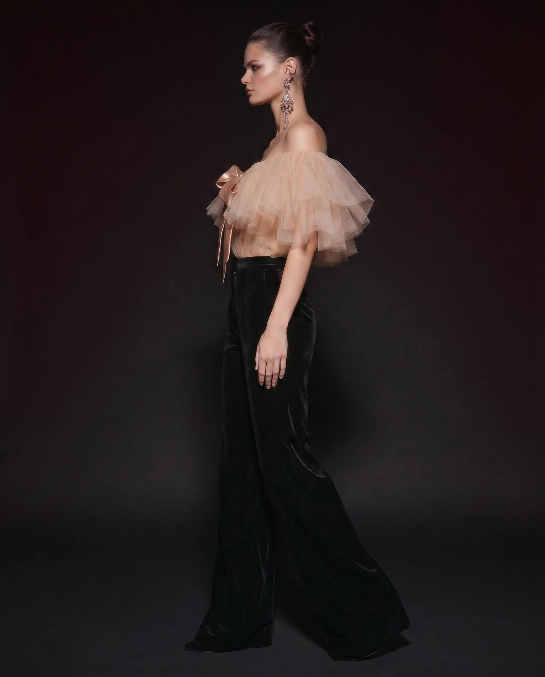 Champagne Tulle Trouser Set by LOVE by Hanan Bakri, view 2