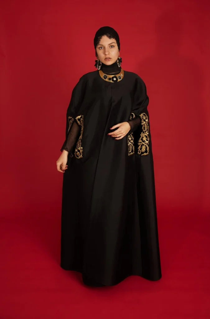 Gold Filigree Cape Abaya by LOVE by Hanan Bakri, view 2