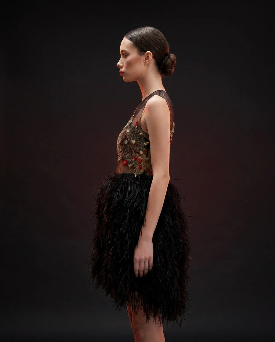 Midnight Feather Mini Dress by LOVE by Hanan Bakri, view 2