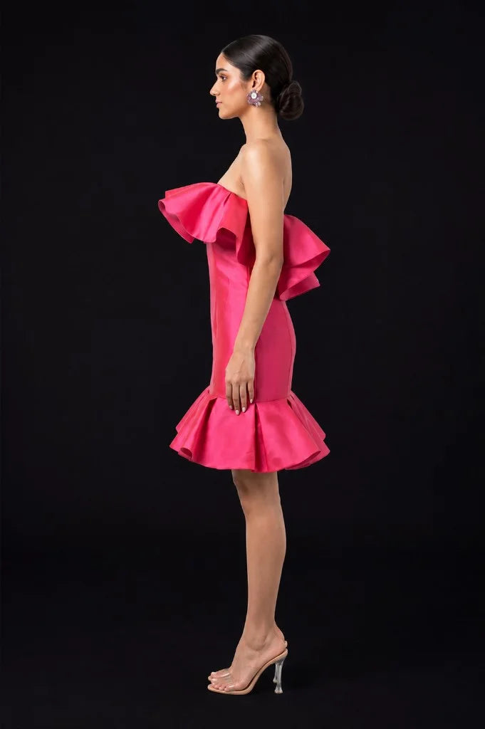Fuchsia Ruffle Mini Dress by LOVE by Hanan Bakri, view 2