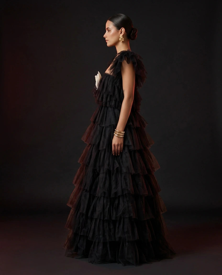Black Tulle Bloom Gown by LOVE by Hanan Bakri, view 2
