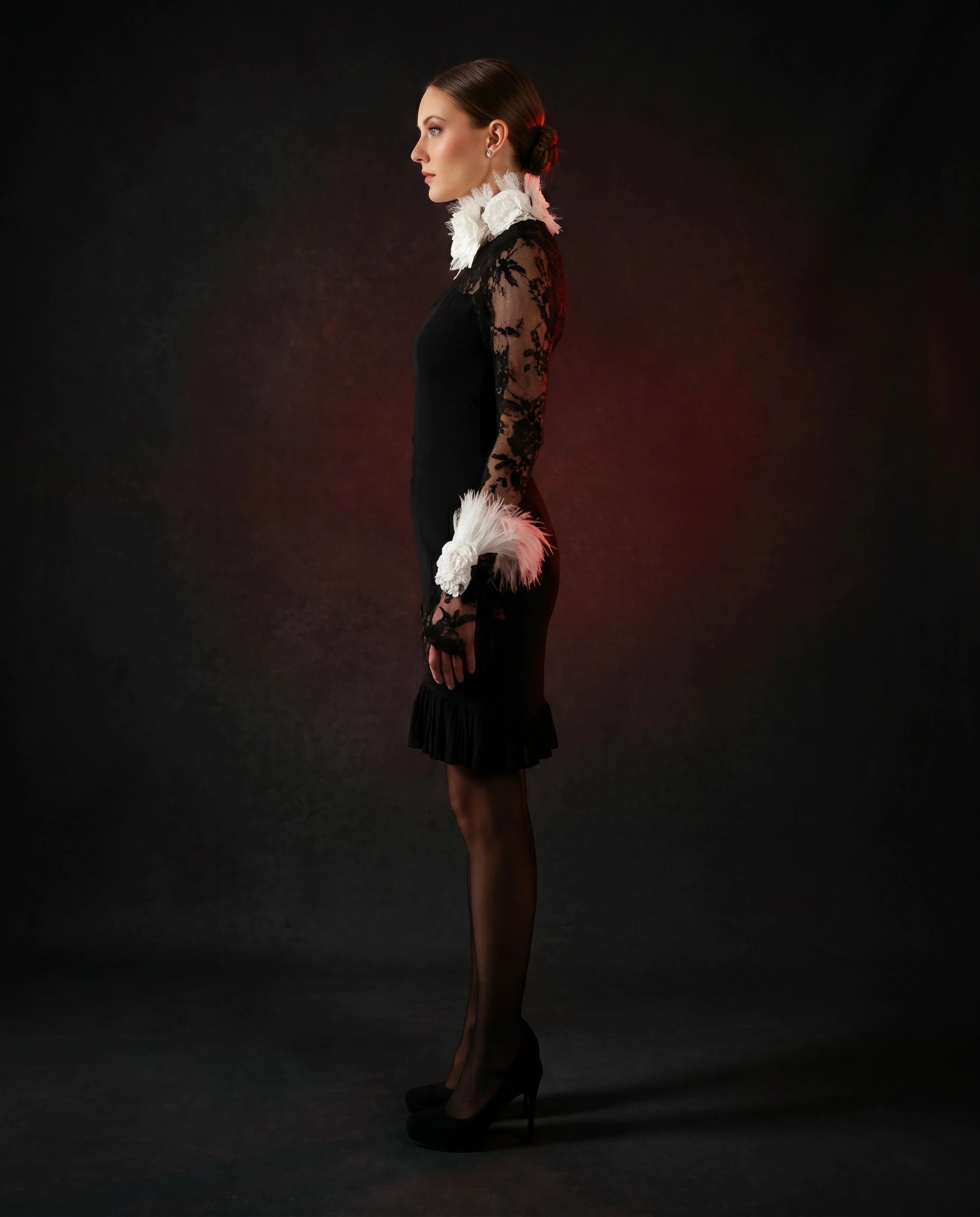 Black Lace Feather Dress by LOVE by Hanan Bakri, view 2