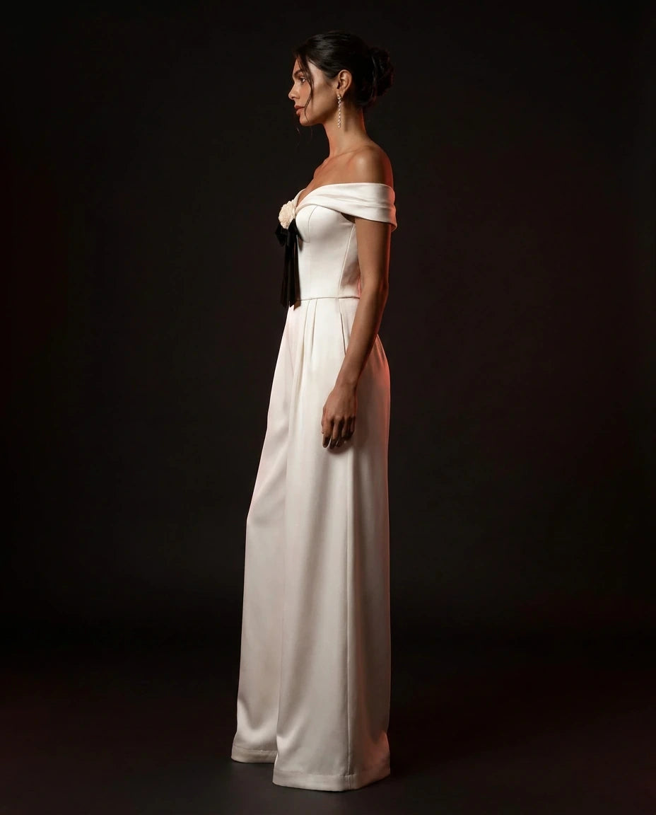 Ivory Ribbon Jumpsuit by LOVE by Hanan Bakri, view 3