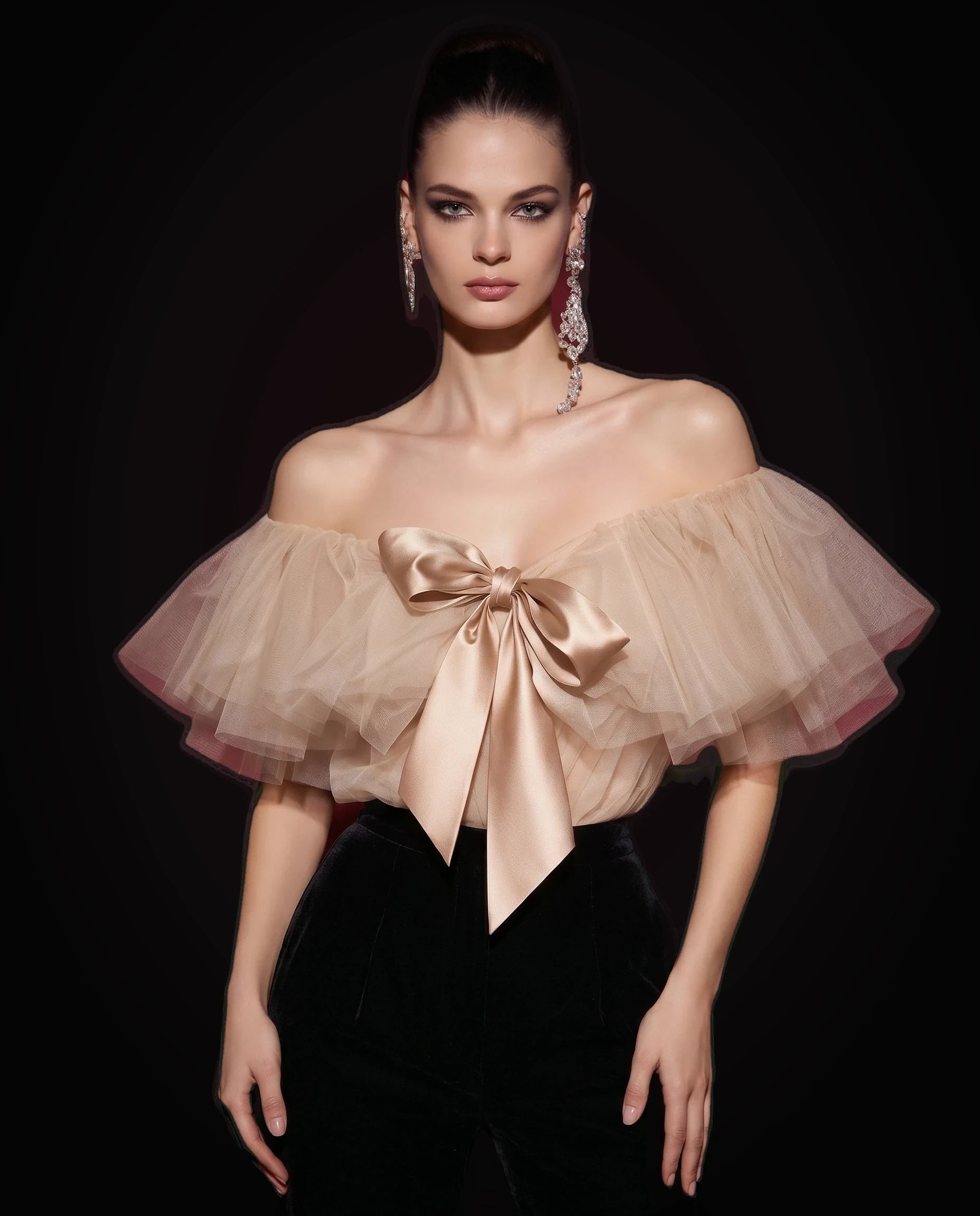 Champagne Tulle Trouser Set by LOVE by Hanan Bakri, view 3