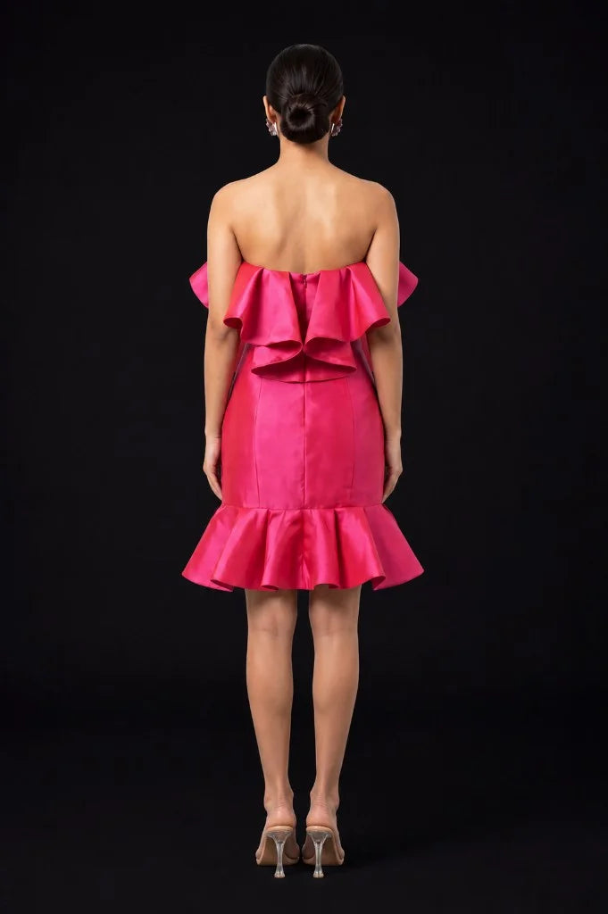 Fuchsia Ruffle Mini Dress by LOVE by Hanan Bakri, view 3