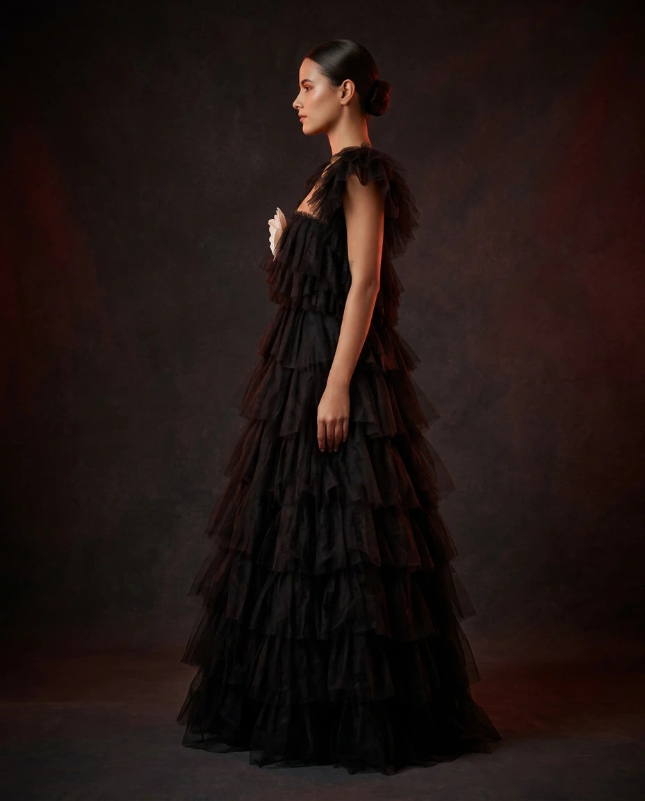 Black Tulle Bloom Gown by LOVE by Hanan Bakri, view 3