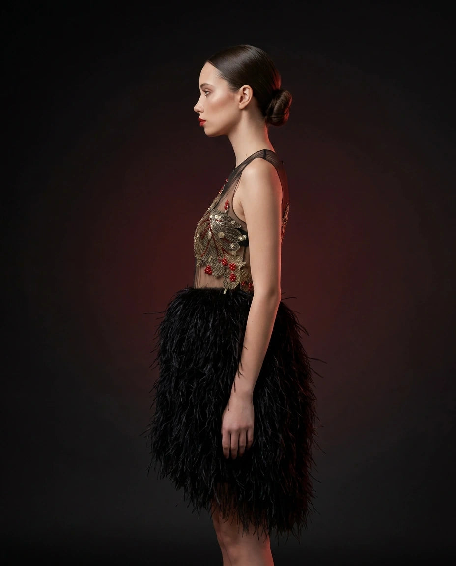 Midnight Feather Mini Dress by LOVE by Hanan Bakri, view 3