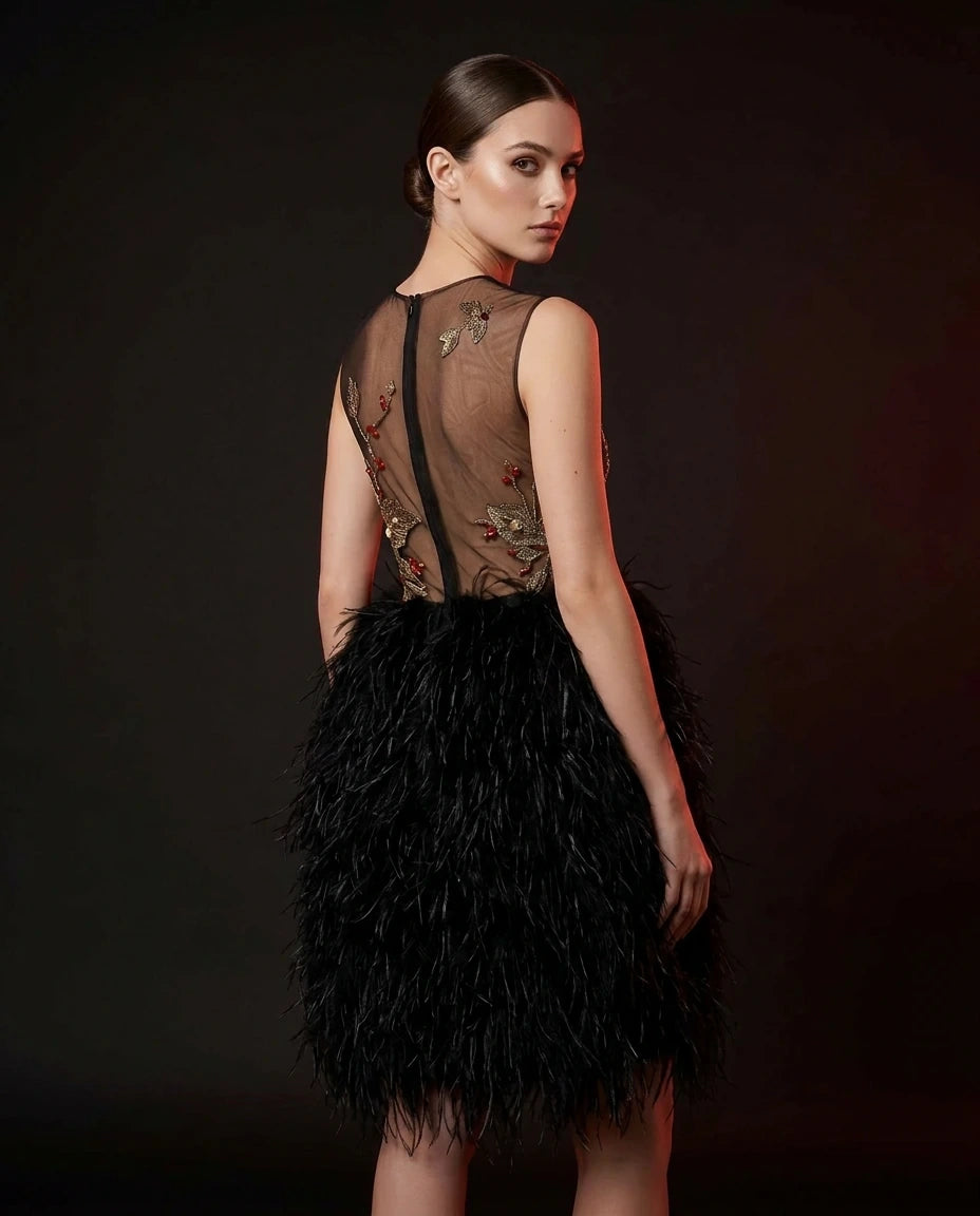 Midnight Feather Mini Dress by LOVE by Hanan Bakri, view 4