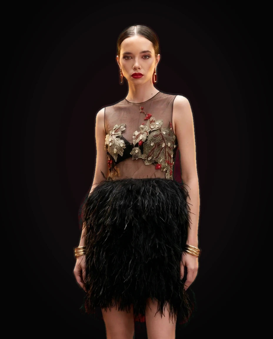 Midnight Feather Mini Dress by LOVE by Hanan Bakri, view 5