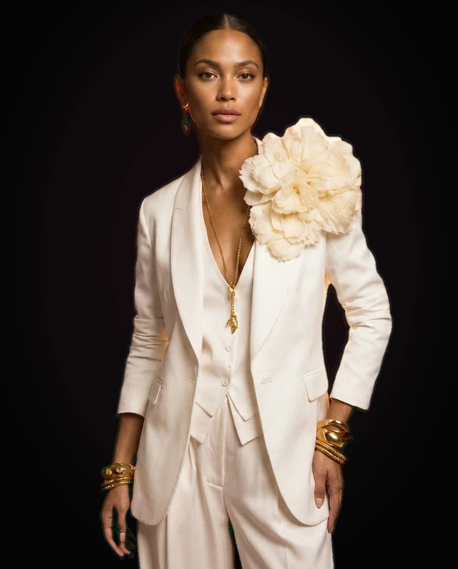 Ivory Flower Suit by LOVE by Hanan Bakri, view 5
