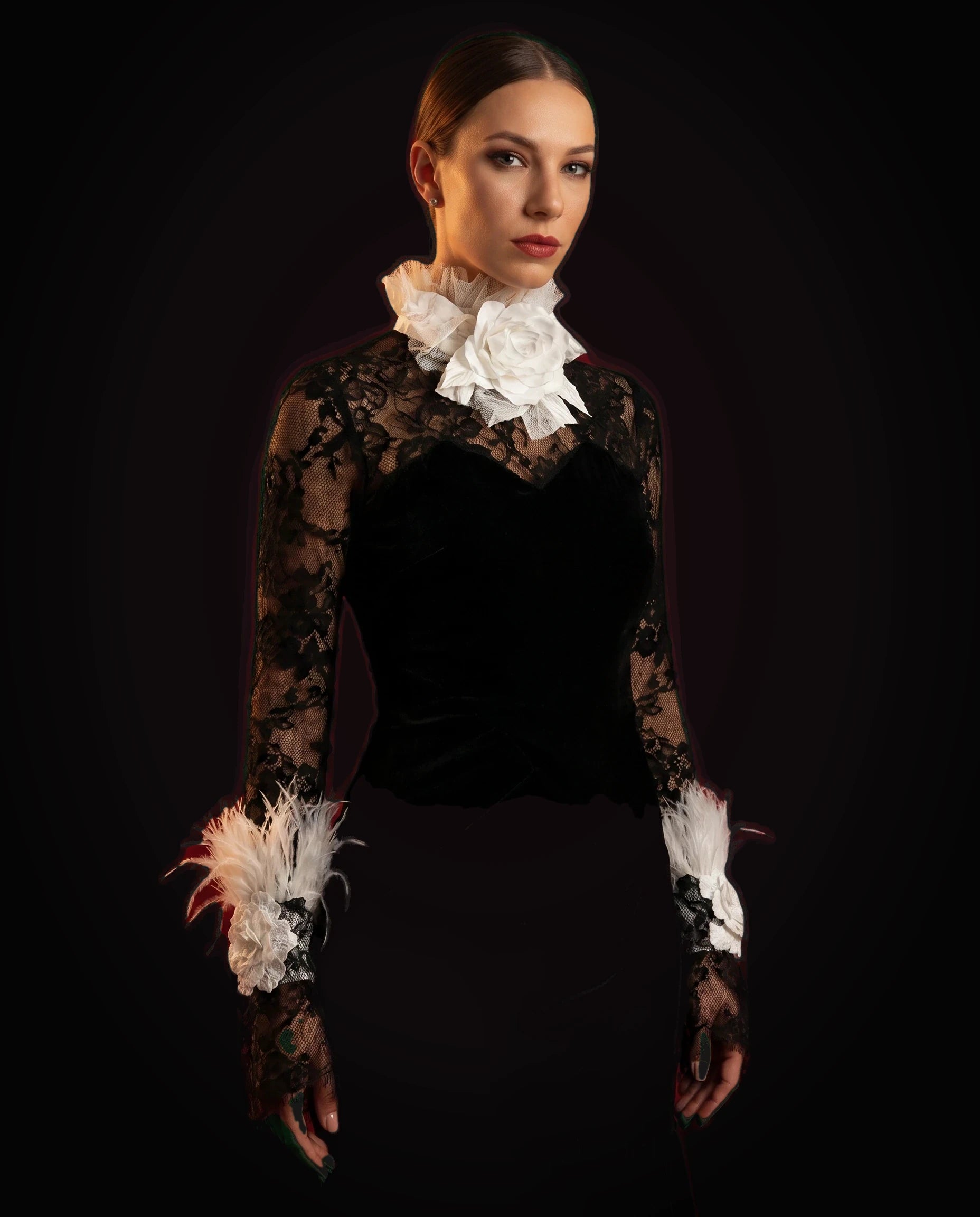 Black Lace Feather Dress by LOVE by Hanan Bakri, view 5