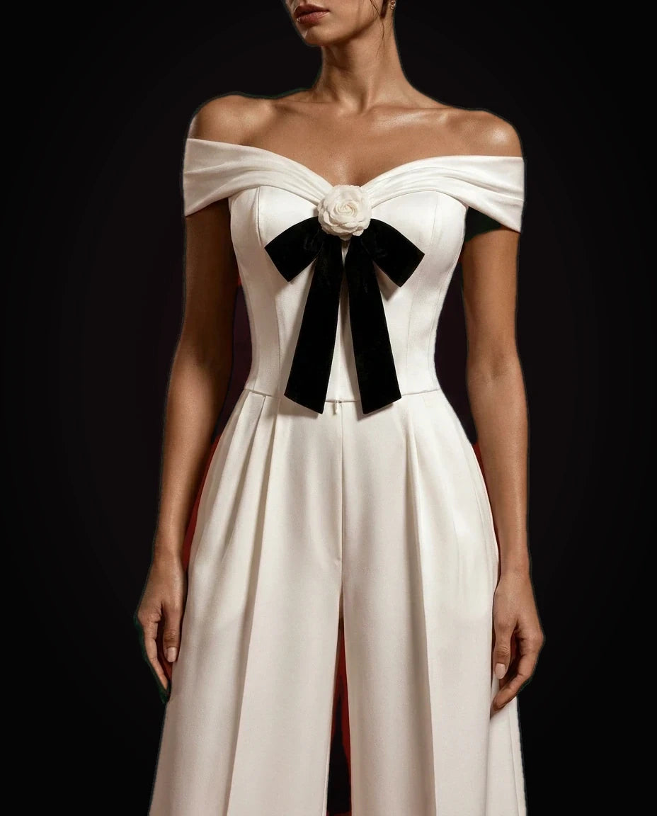 Ivory Ribbon Jumpsuit by LOVE by Hanan Bakri, view 5